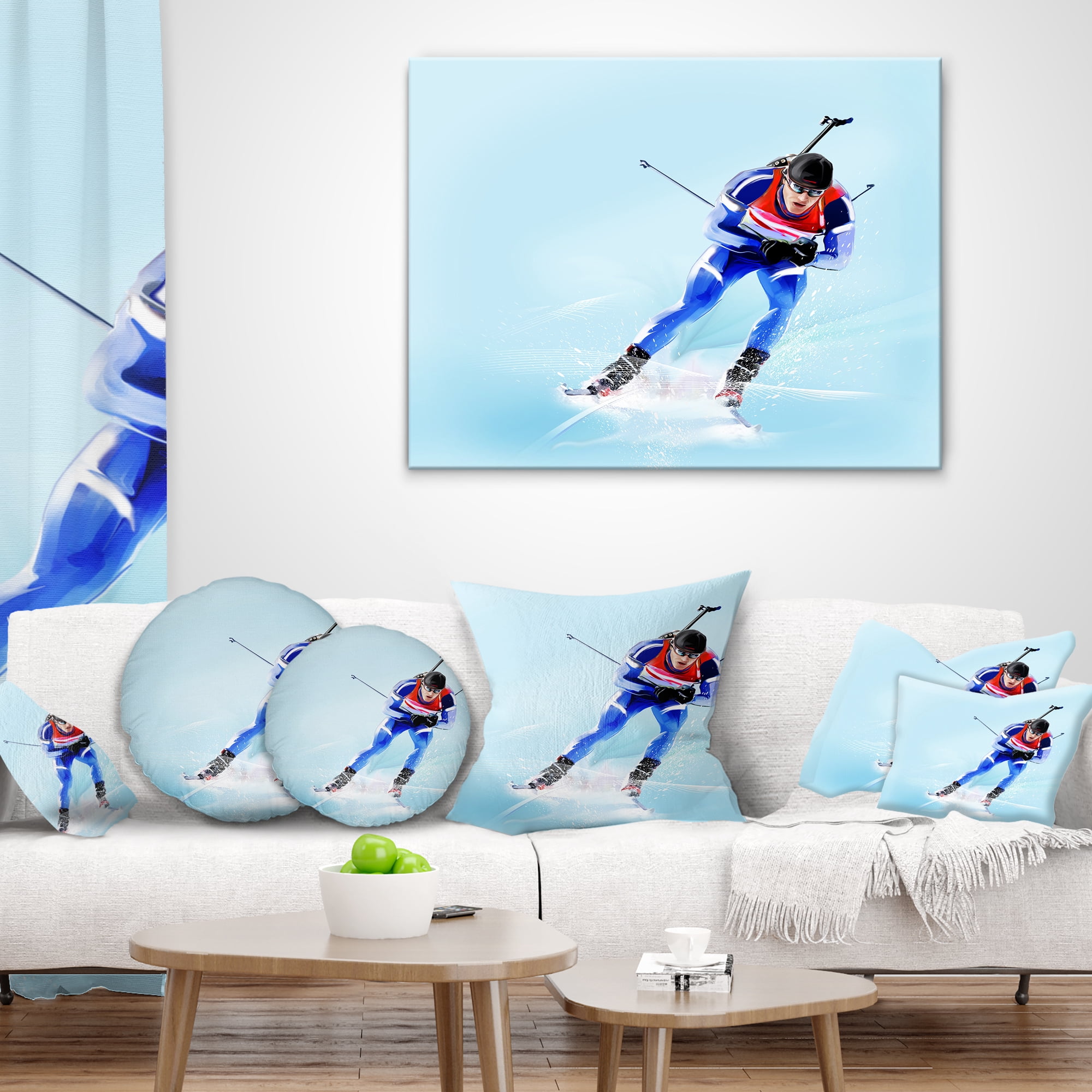 Designart Professional Male Skier - Abstract Portrait Throw Pillow - 18x18