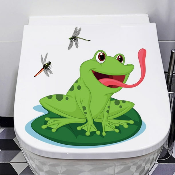 Adhesivos de pared de PVC con dibujos animados de rana y libélula para inodoro