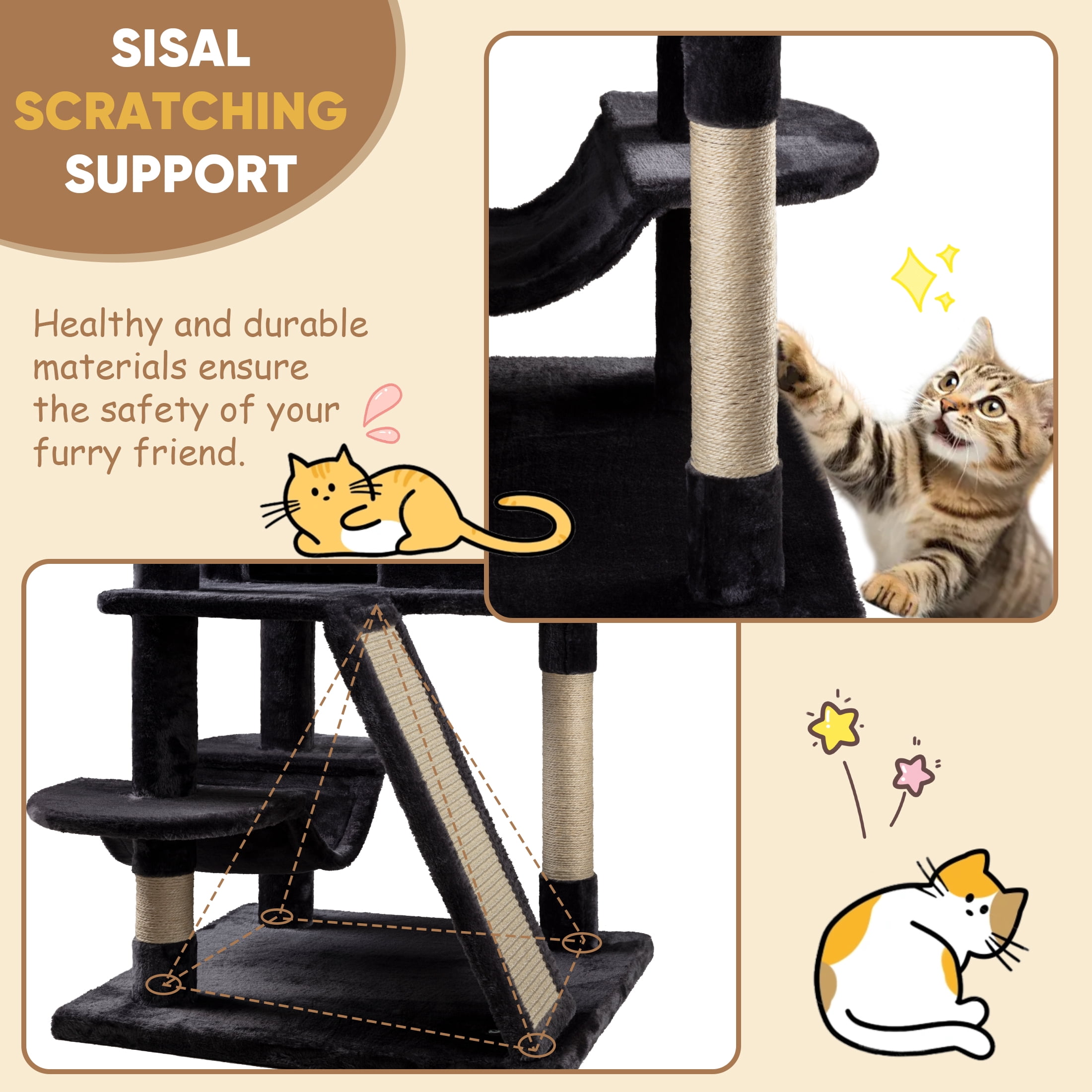 Einfach 65.7" Large Cat Tree and Tower for Cats, Condo House with Hammock, 2 Scratching Boards & 5 Scratching Posts, Dark Blue