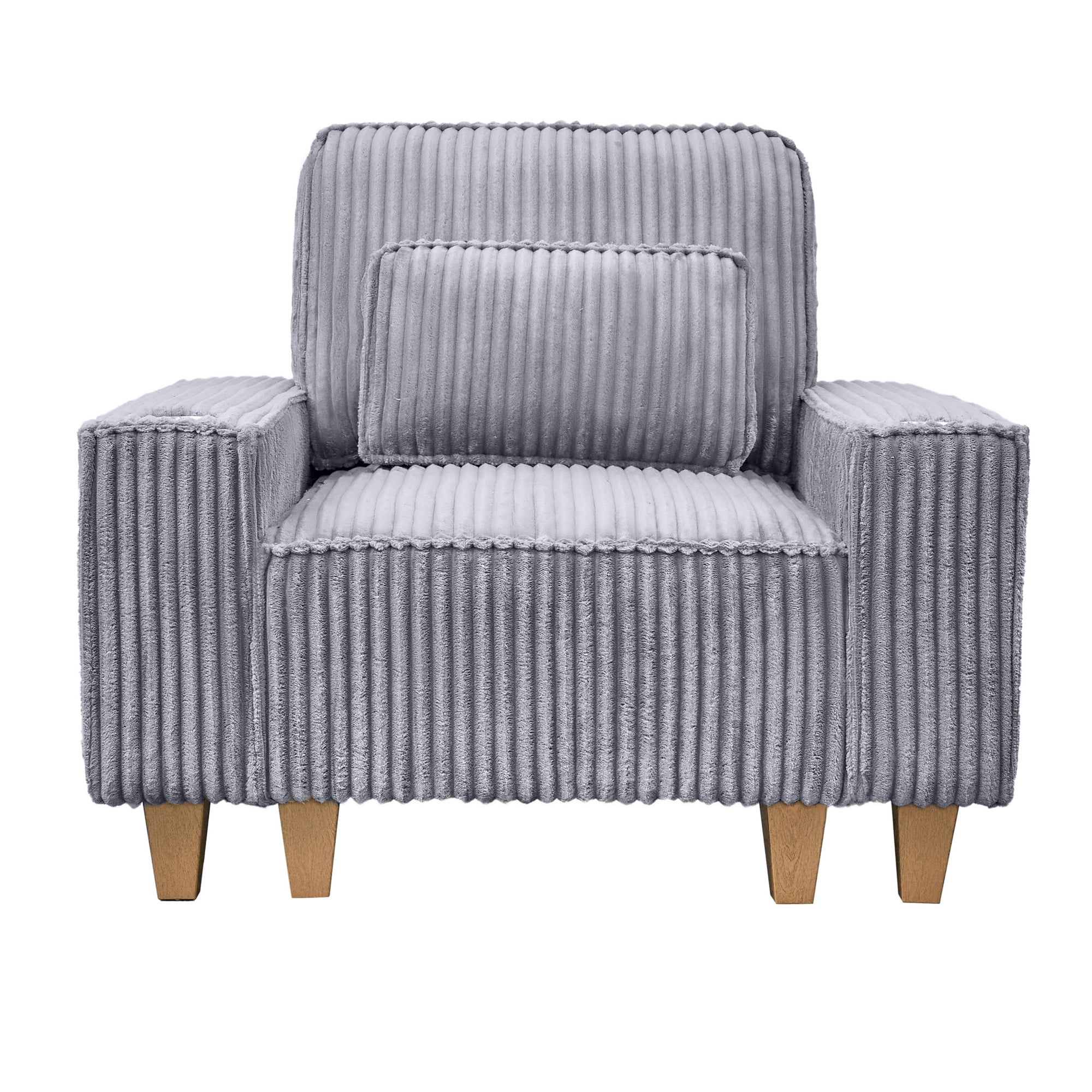 Aukfa 3 Piece Sofa Set - 43.5" Oversized Armchair Couch w/ Cup Holders&Pillows, Solid Wood Legs, Gray