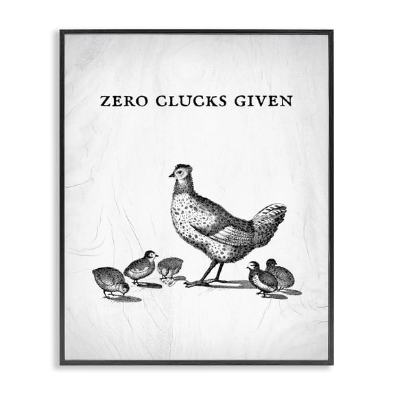 Stupell Industries Cottage Zero Clucks Given Funny Phrase Chicken Pun Black Framed Giclee Art, 11 x 14, by Lil' Rue