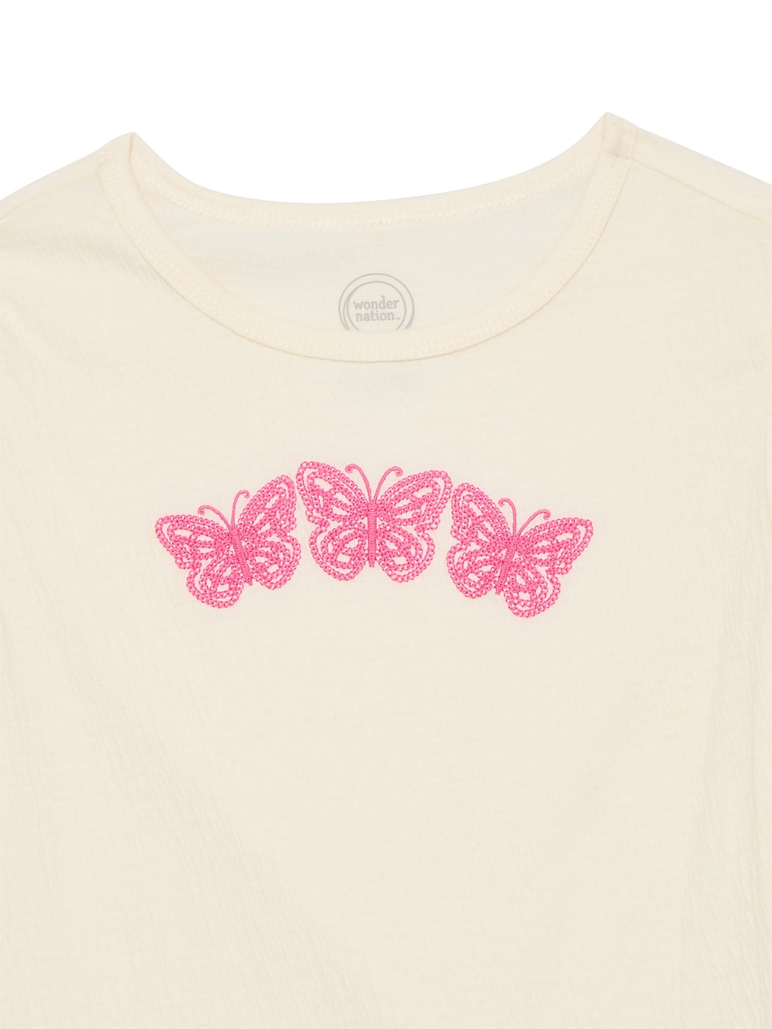 Wonder Nation Girls Crinkle Jersey Tee with Short Sleeves, Sizes 4-10