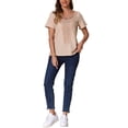 thumbnail image 2 of INSPIRAR CHIC Blusa de Verano Beige para Mujer con Cuello Redondo y Mangas Cortas Rizadas, 2 of 6