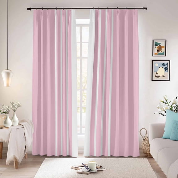 Pink White Stripe Blackout Curtains for Bedroom/Living Room, Pinch Pleated Black Out Curtains, Modern Rustic Vertical Striped Room Darkening Window Drapes with Hooks 2 Panels, 39"x70"