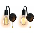 thumbnail image 1 of Lámpara de pared industrial retro con interruptor de extracción, casquillo E27, iluminación de pared de metal para dormitorio, sala de estar, pasillo, restaurante, loft, 2 piezas (bombilla NO, 1 of 5