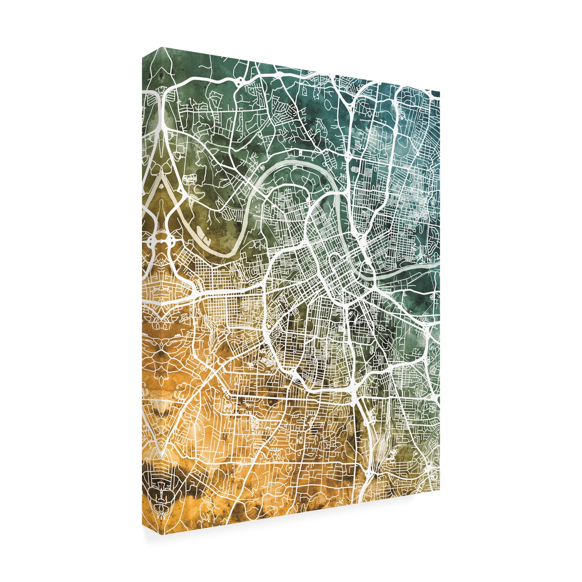 Trademark Fine Art 'Nashville Tennessee City Map Teal Orange' Canvas Art by Michael Tompsett