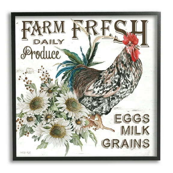 Stupell Industries Farm Fresh Country Hen Botanical & Floral Painting Black Framed Art Print Wall Art, 12 x 12