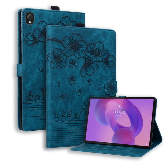 FJLBDE Case for Lenovo Tab 10.1 inch 2025 Released K10C TB311FU with Stand, Card Slot, Embossed Cat PU Leather Cover, Blue