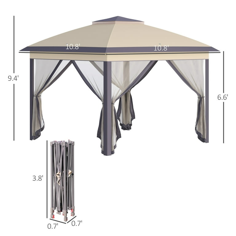 Outsunny 11' x 11' Pop Up Canopy Tent with Netting and Carry Bag, Instant  Gazebo Sun Shelter, Tents for Parties with 121 Square Feet of Shade, for