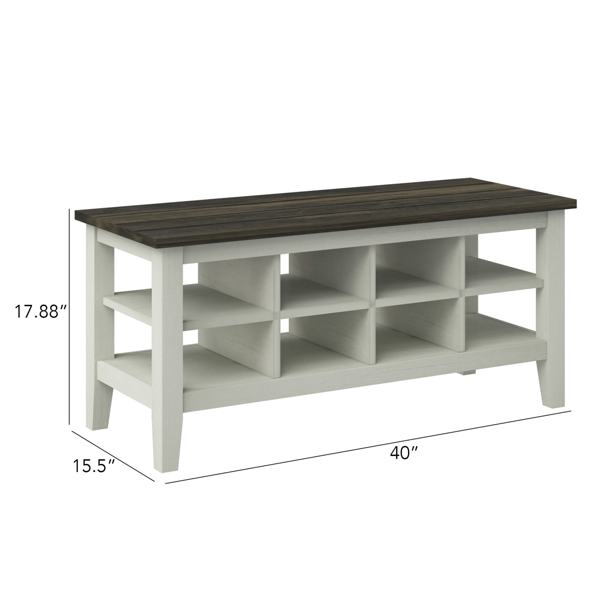 Twin Star Home Two-Tone Storage Bench with Planked Top in Old Wood White, 40”W x 15.5”D x 17.8”H