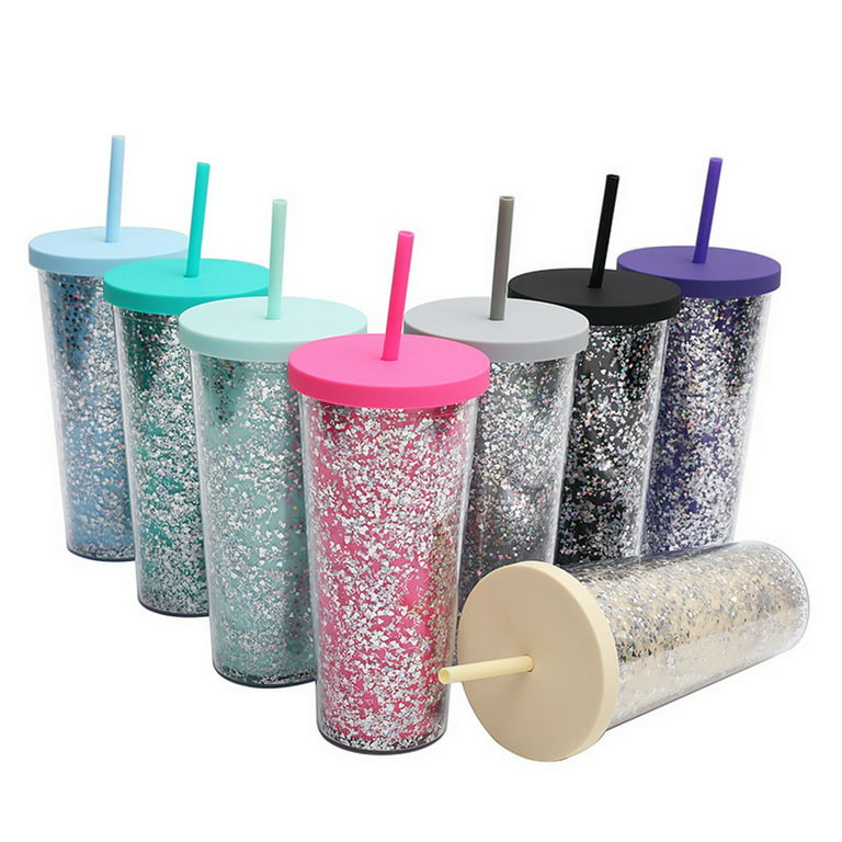 D-GROEE 24OZ/710ml Glitter Tumbler With Straw Double Wall Acrylic Silver  Glitter Cup,Leak-Proof, Juice Iced Coffee Tumbler Cup