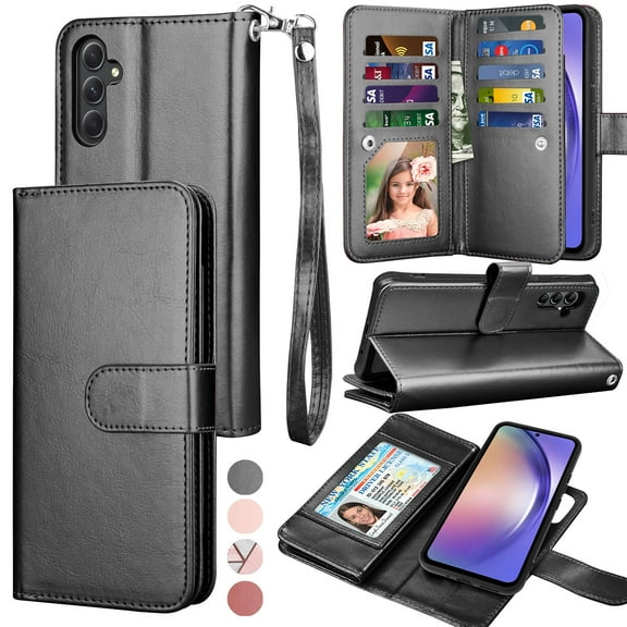 Galaxy A54 5G Case, A54 5G Wallet Case, Samsung Galaxy A54 5G 6.4 inchs PU Leather Case, Tekcoo Luxury Cash Credit Card Slots Folio Flip Cover [Detachable Magnetic Case] & Kickstand - Black
