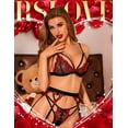 thumbnail image 2 of Conjunto de lencería RSLOVE Lace Teddy Babydoll con liguero negro-rojo, 2 of 5
