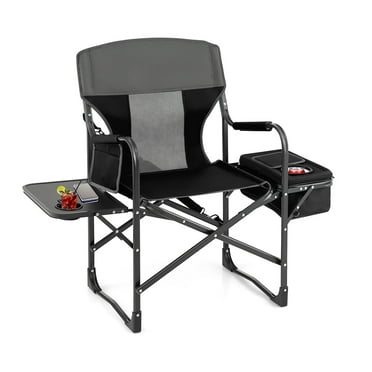 Folding Camping Chair, Heavy-Duty Director Chair Supports 400lbs for Side Table, with Storage, Strap, Cooler Bag, Portable Makeup Chair Suitable for Fishing, Picnic, Yard, Black