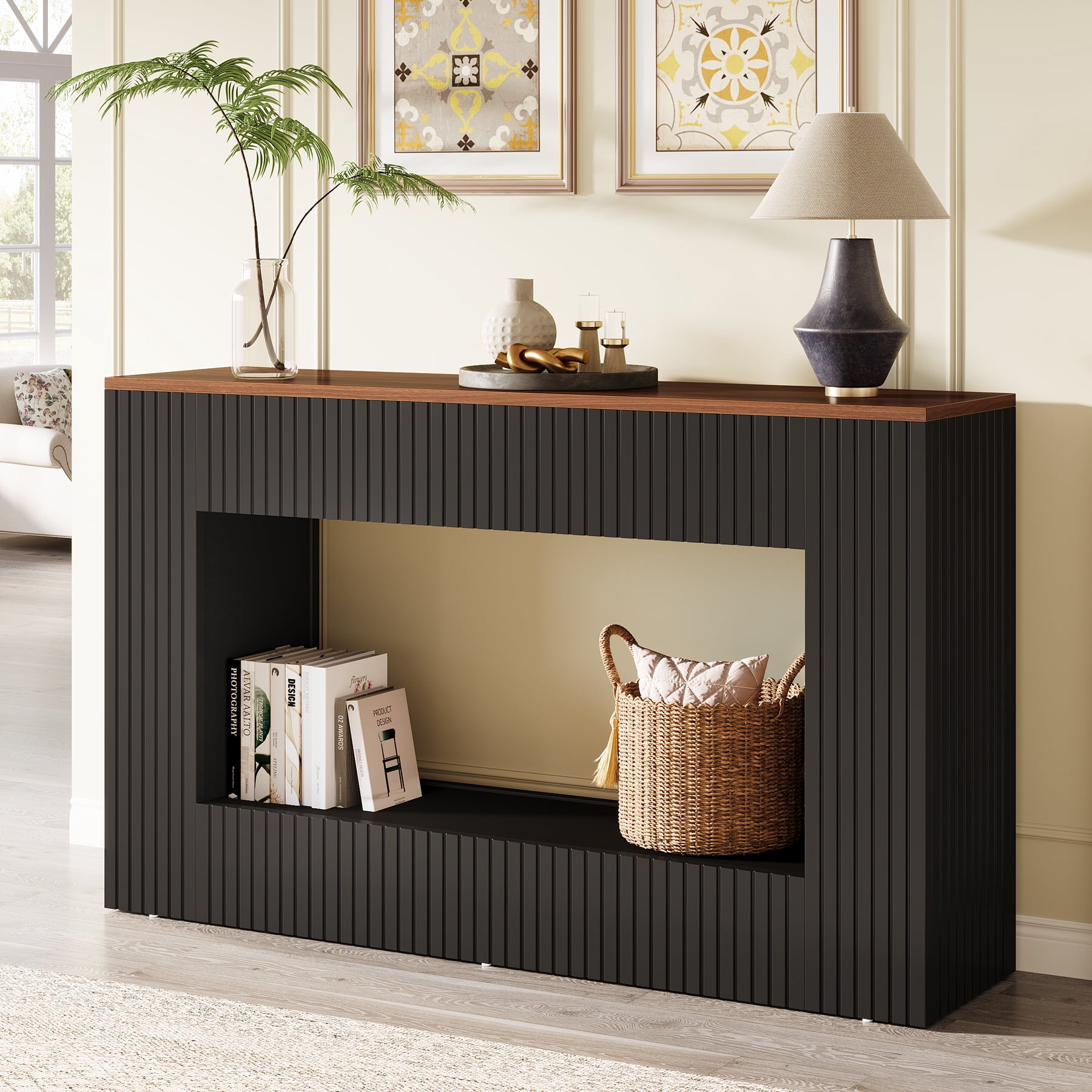 Tribesigns Modern Console Table, 55-Inch Wood Entryway Table with Storage, Narrow Long Sofa Table Behind Couch Table for Living Room, Foyer, Hallway, Black