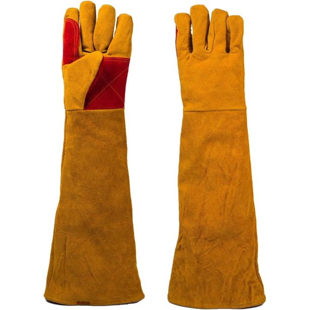 1 par de guantes de soldadura de cuero, guantes extralargos, guantes de protección de trabajo resistentes al calor extremo