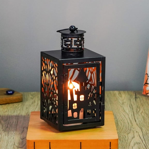 Halloween Candle Lights Flameless Candles Halloween Hollow Iron Candle Lamp Lantern Decoration Candlestick Home Decoration Decoration Pendant Halloween Decor