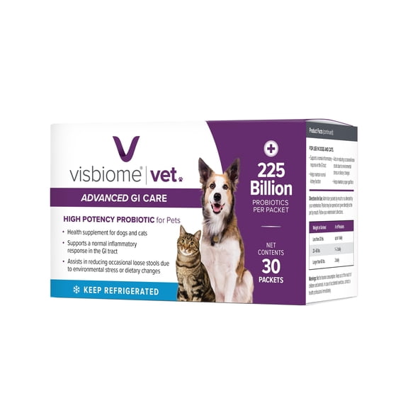 Visbiome® Vet Advanced GI Care High Potency Probiotic for Dogs & Cats – 225B CFU, 8-Strain Formula – Refrigerated, Veterinarian Recommended, Clean Label Certified – 30 Packets