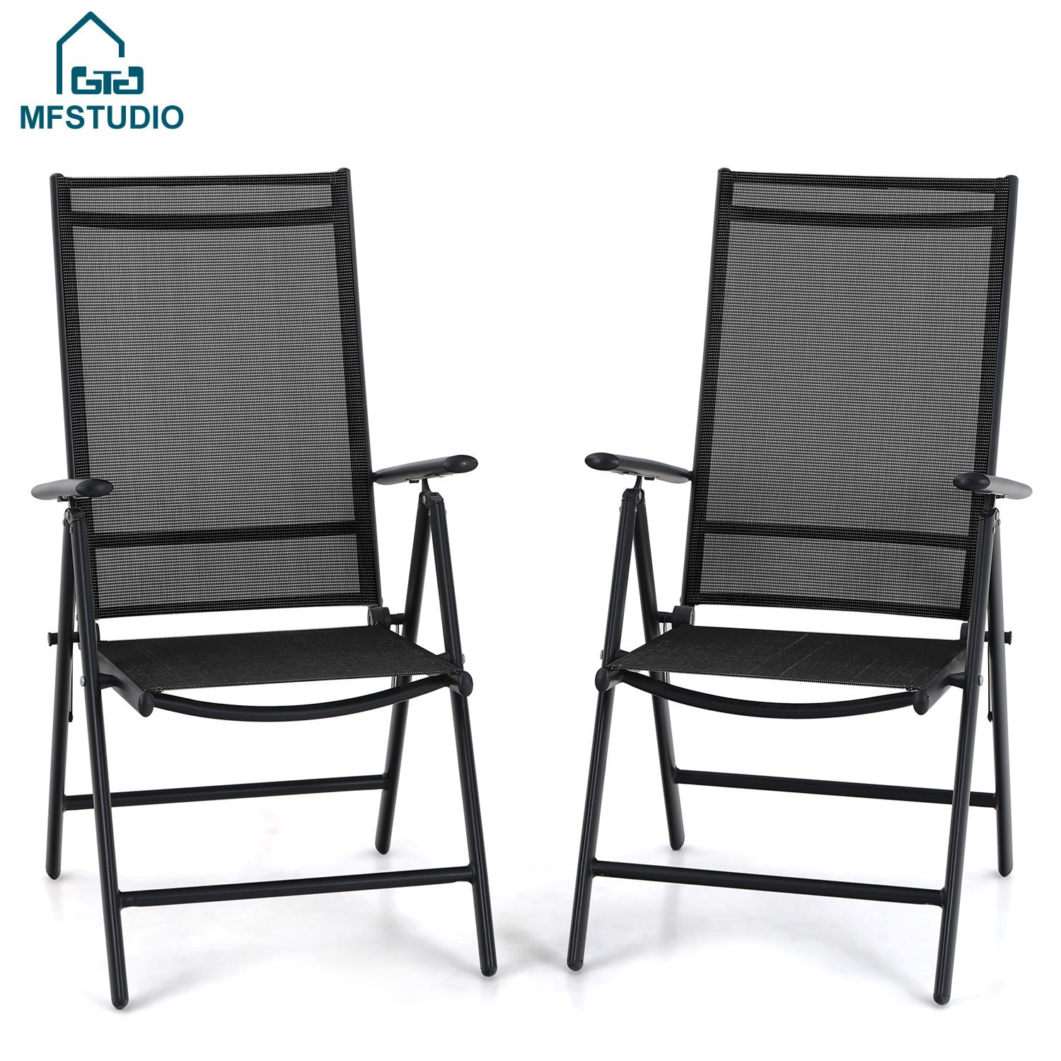 Garden Armchair Folding Reclining Outdoor Patio Black Chair Position Backrest 