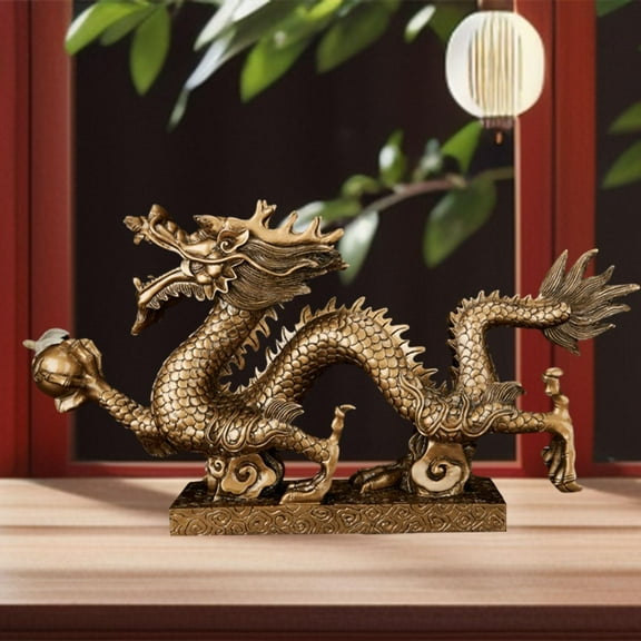 Tongina Resin Dragon Sculpture Chinese Dragon Figurine Crafts Treasures Fengshui Statue for Living Room Spring Festivals Desk Cabinet