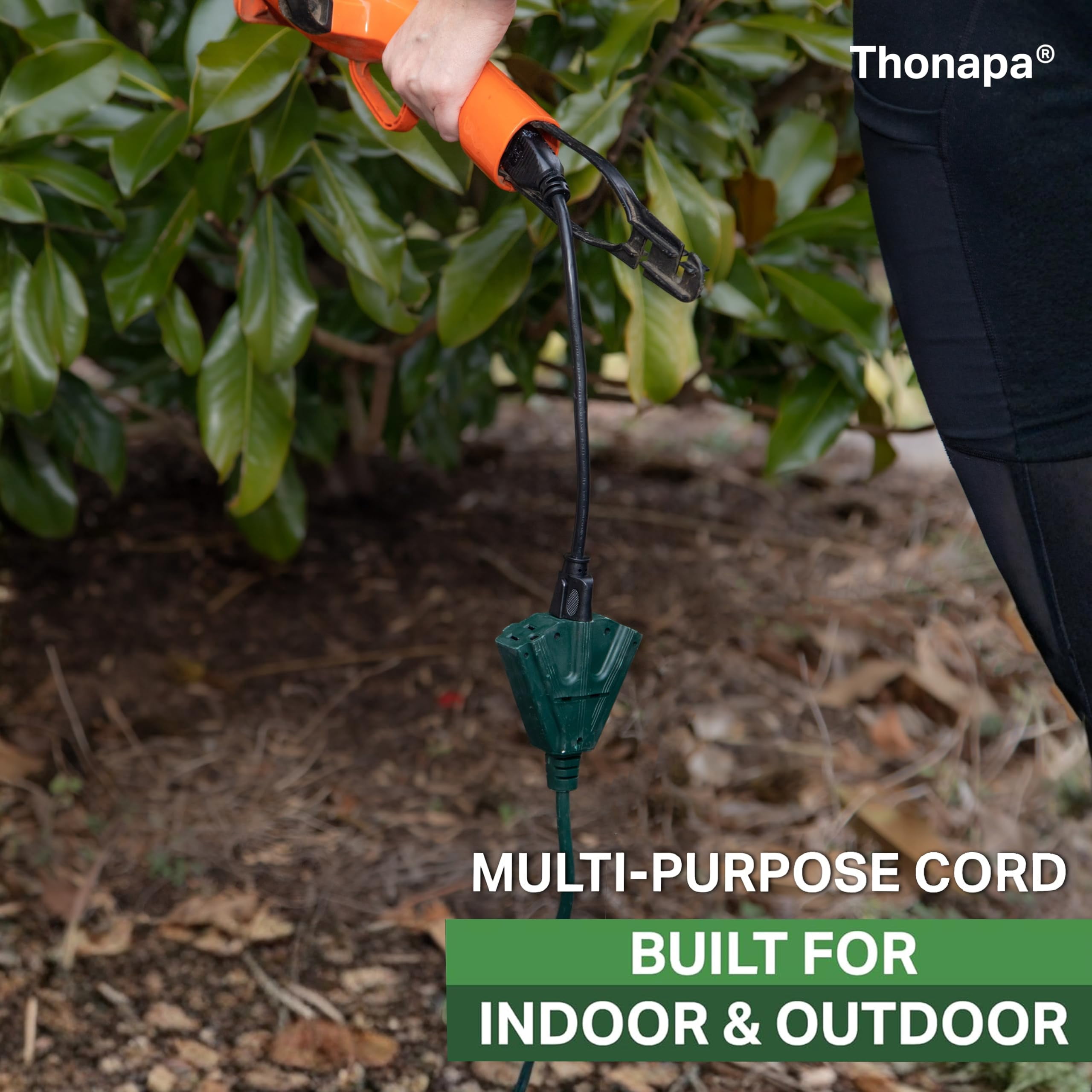 Thonapa Weatherproof Green Extension Cord 25 ft 3 Outlets, 16/3 SJTW Outdoor Extension Cord with Multiple Outlets 25 Foot, 13 AMP Exterior Electric Cable 3 Way Plug for for Outdoor Lights Landscaping