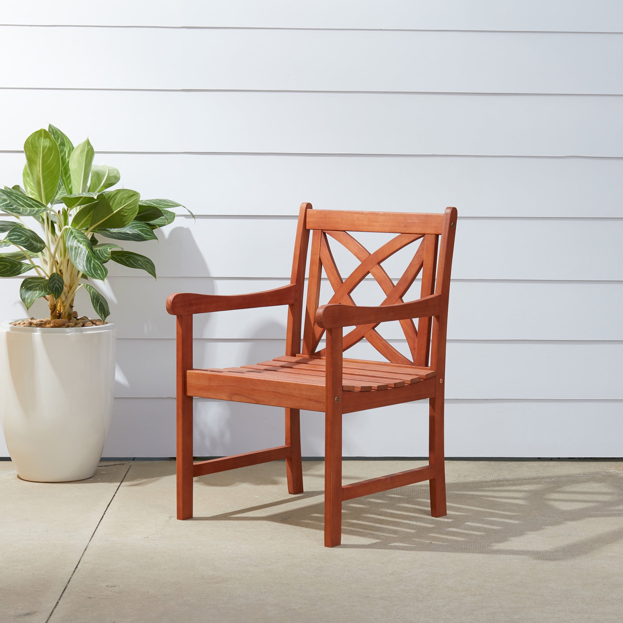 1 Arm Chair Natural Furinno FG17318 Tioman Outdoor Hardwood Patio Furniture Mediterranean Armchair with Cushion