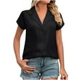 thumbnail image 2 of Njoeus Women's Casual Buttons Down Work T-Shirts Summer V-Neck Collared Shirt Loose Short Sleeve Basic Tee Dressy Blouses Tops S-XXL, 2 of 5