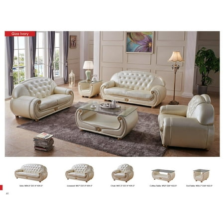 Contemporary Luxury Beige Leather Living Room Sofa Set 3pcs Esf