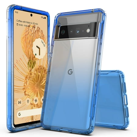 Google Pixel 6 Pro Case, Rosebono Hybrid Gradient Transparent Soft TPU Clear Skin Cover Case For Google Pixel 6 Pro (Blue)