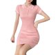 thumbnail image 1 of Vestido de manga corta de punto con cuello vuelto abotonado, ajustado, Color puro, vestido de mujer para verano, 1 of 8