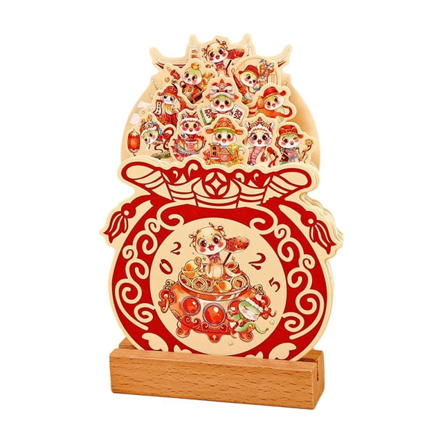 Chinese Peking Opera Panda Calendar Creative Wooden Base Desk Calendar H7R2