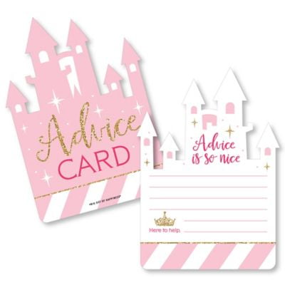 Little Princess Crown - Castle Wish Card Pink and Gold Princess Baby Shower Activities - Shaped Advice Cards Game - Set of 20