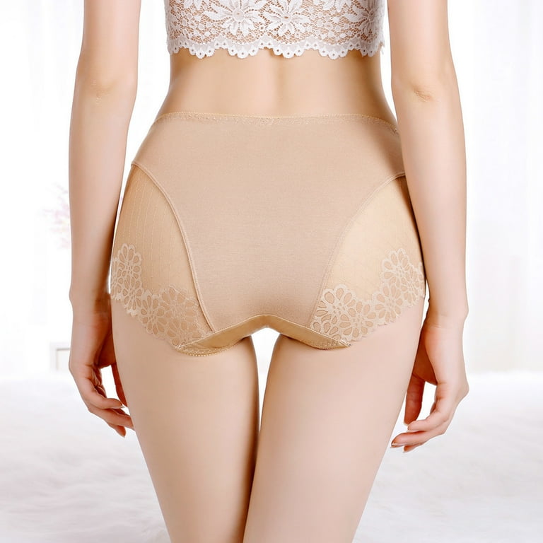 YWDJ Seamless Underwear for Women Sexy Ladies Transparent Lace Panties Big Size  Cotton Hollow Breathable Quality Khaki XL 