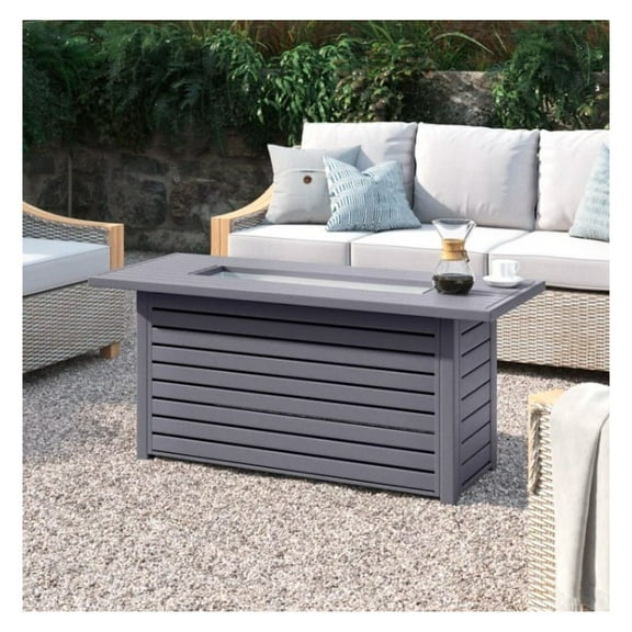 Steel Propane/Natural Gas Outdoor Fire Pit Table with Lid, Gray Finish, Modern Garden & Outdoor Durable Fireplace