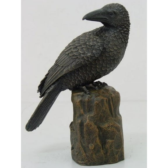 8 Inch Dark Raven on Large Rock Platform Resin Statue Figurine