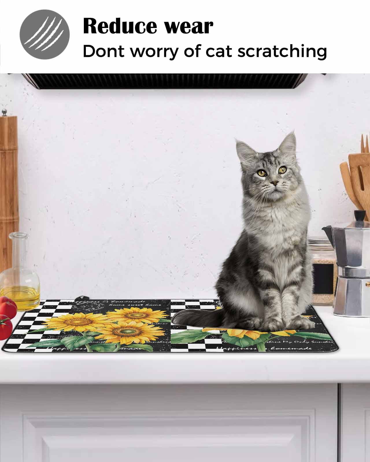 Large Induction Cooktop Protector Mat Sunflower Stove Top Covers for Electric Stove, Yellow Flowers Black White Plaid Retro Art Decorative Stove Burner Cover Mats, Glass Top Stove Cover