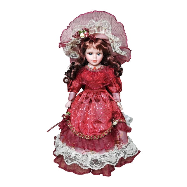 Muñeca de porcelana de 41 cm, adorable figura coleccionable antigua, para vestir, hecha de Burdeos