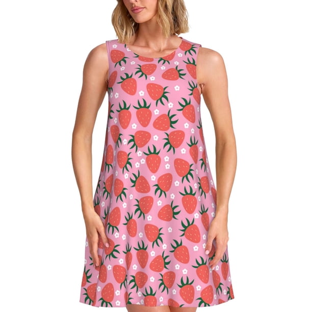 Balery Strawberry Vestidos de verano para mujer con estampado: vestido holgado sin mangas, vestido playero informal y cómodo para días calurosos.