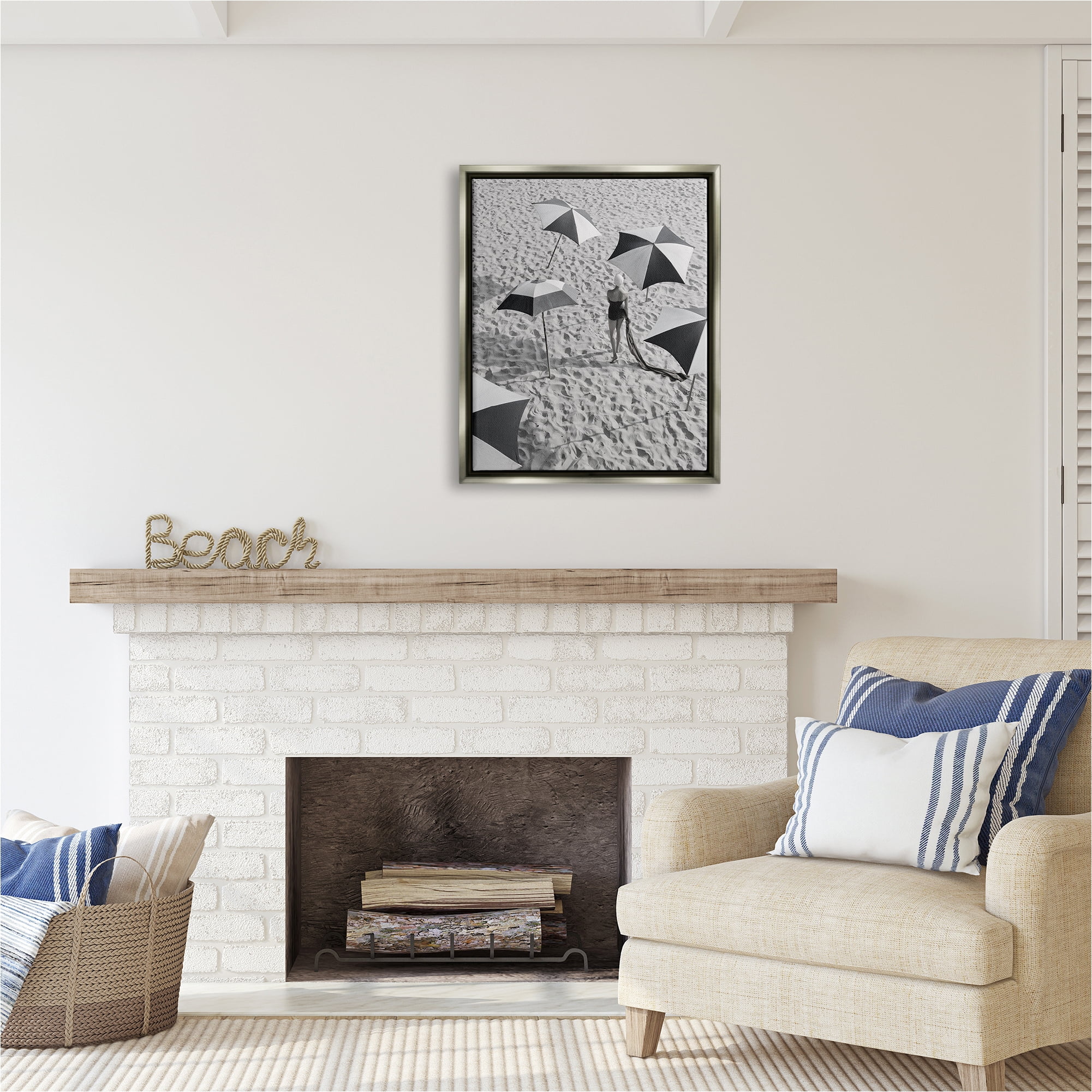 Stupell Industries Vintage Beach Fashion Nature Photography Gray Floater Framed Canvas Art Print Wall Art, 25 x 31