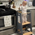 thumbnail image 4 of HARPPA Toddler Tower with Adjustable Height and Anti-Slip Protection, Kids Standing Tower with Safety Rail, Nordi Kids Kitchen Tower with Chalkboard, Gray, 4 of 8
