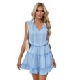 thumbnail image 3 of Gdvsclr Womens Spring Summer 2025 Sleeveless Split V Neck Ruffle Chiffon Elegant Mini Short Skirt Dresses Blue L, 3 of 9