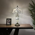 thumbnail image 2 of Tiffany Table Lamp White Stained Glass Shade And Base Baroque Style Lavender LED Bulbs Included for Living Room Bedroom Bedside 12"W*12"D*22"H, 2 of 7