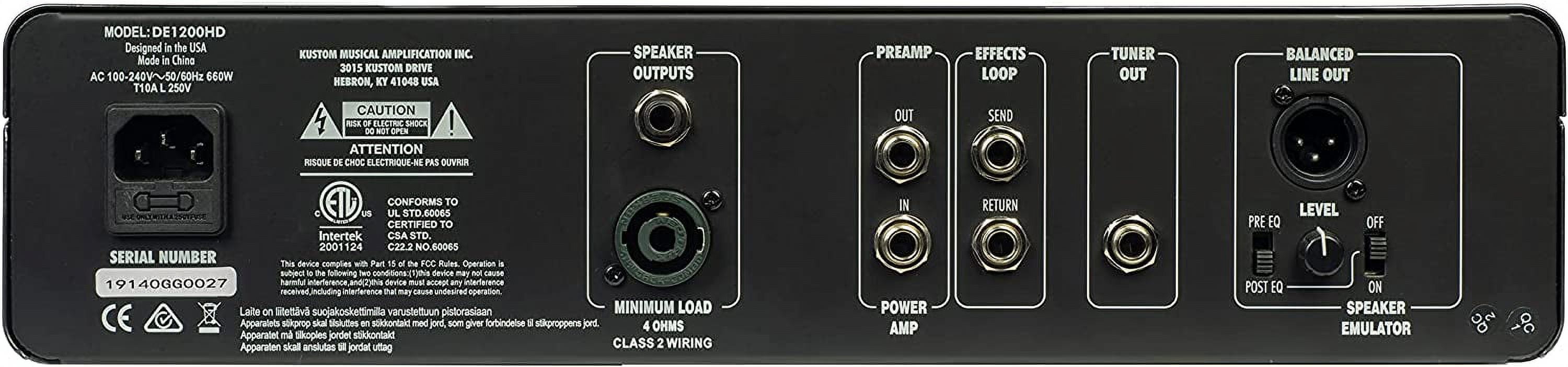 Kustom DE1200HD 1,200W Tube Hybrid Bass Amp Head