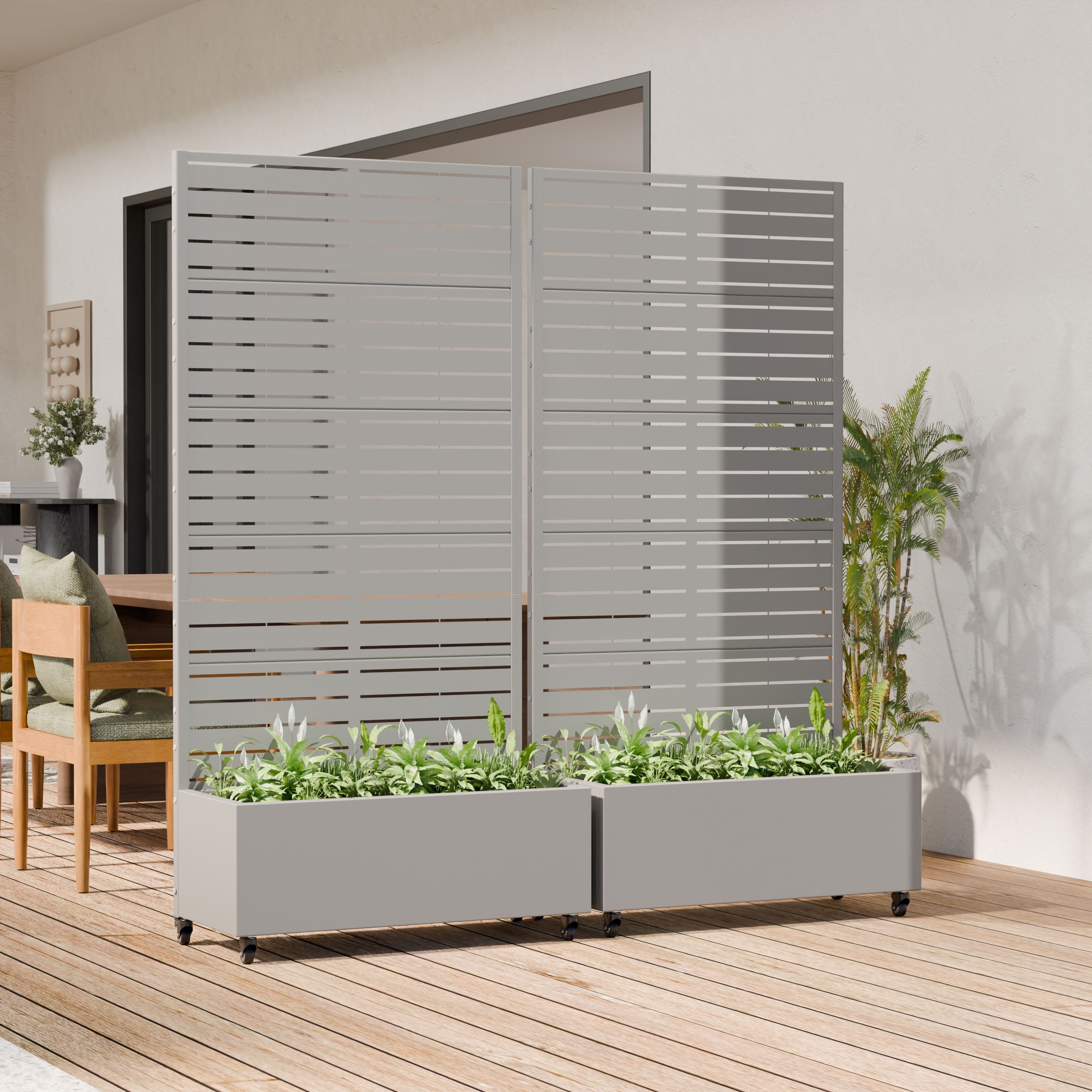 MAYEERTY 5 Panels Outdoor Metal Planter Box, Durable Weather-Resistant Planter, 2 pcs Decorative Metal Flower Box for Patio, Balcony, Garden