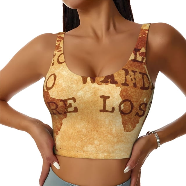 Fotbe Not All Those Who Wander Are Lost2 Sujetador Deportivo Largo sin Aros para Mujer con Almohadillas y Soporte Medio, Transpirable y Absorbente, Camiseta Tipo Chaleco o Tank Top-Large