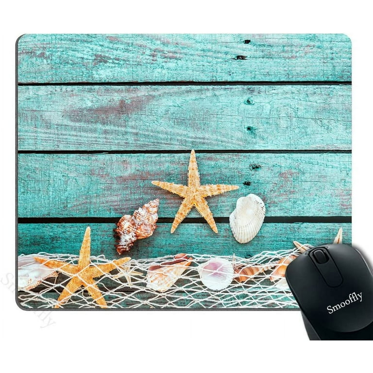Gaming Mouse Pad Custom,Pretty Turquoise Blue Nautical Background Decorated  with Draped Fishing net and Starfish on Painted Rustic Wooden Boards Mouse  pad 