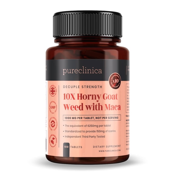 Pureclinica Horny Goat Weed & Maca 6250mg – 180 Tablets (6 Month Supply) – 10X Icariins Strength – w/ Black Pepper for 300% Absorption – Energy, Libido & Performance Support