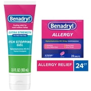 Benadryl Relief Duo Bundle: Extra Strength Itch Stopping Gel (3.5 fl oz) + Ultratabs Allergy Relief Tablets (24 ct)