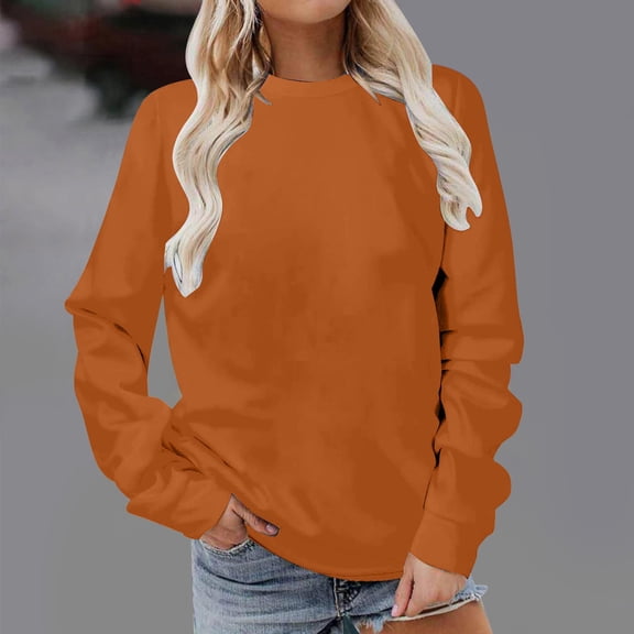 Brown Sweaters for Women Fashion Casual Women's Warm Sweatshirt Long Sleeve O Neck 2024 Autumn and Winter New Women's Sweatshirt Top Womens Fall Fashion 2025