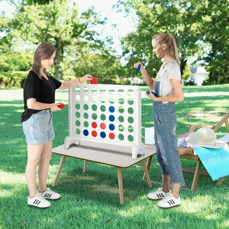 Wooden 4 in a Row Game with Coin Family Fun Party Outdoor Yard Games for Kids and Adults White -25.59 x 21.65 x (Best Outdoor Party Games For Adults)